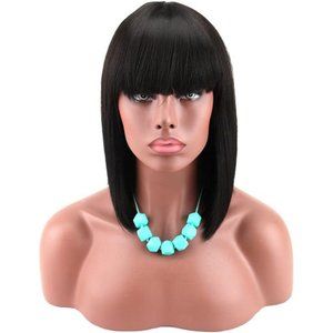 Women's Short Black Bob Wigs with Mines Cece Hair Bangs for Women